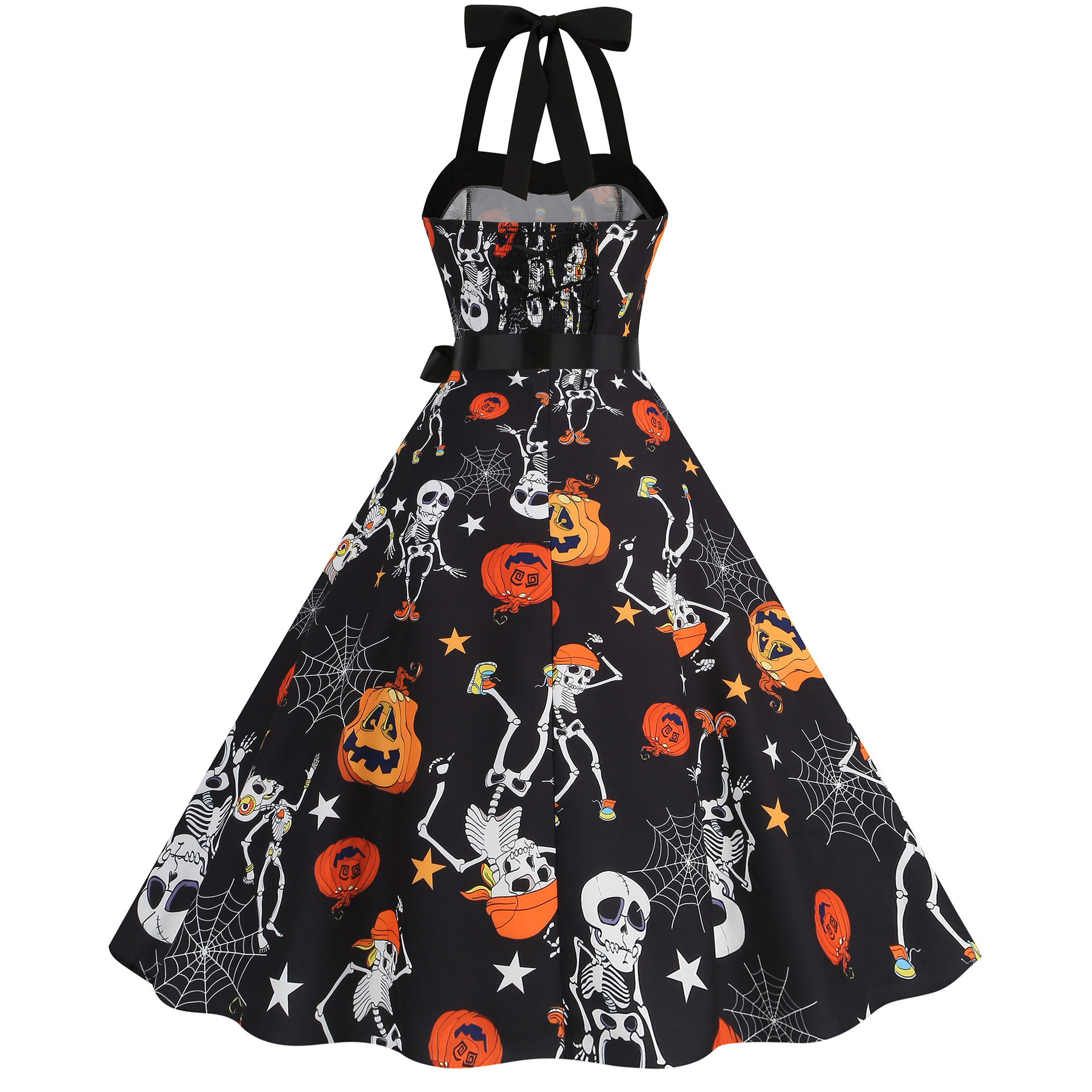 Women Sleeveless Halter Print Halloween Dresses Elegant Festival Party Costumes